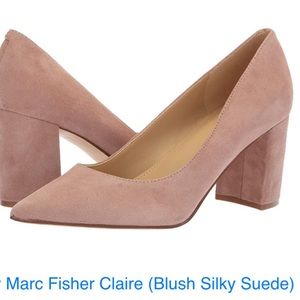 Marc Fisher Claire Blush Suede Pump Genuine Leather Stack Heel Point Toe 6.5